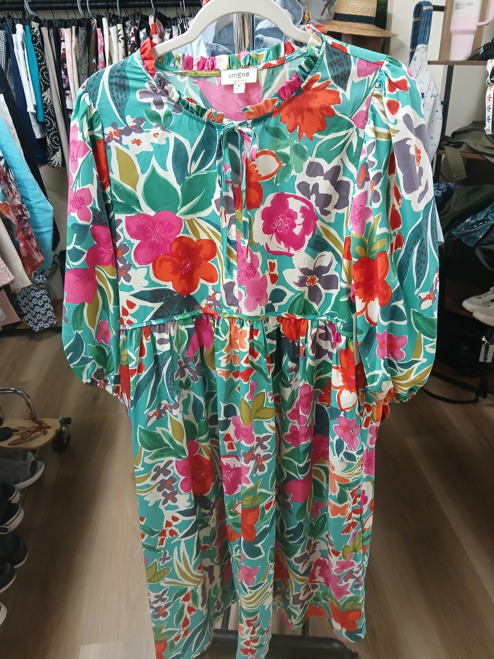 Umgee Teal Floral Tie-Front Midi Dress - Picture 2 of 8